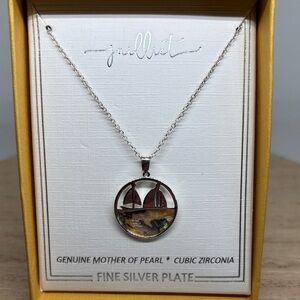 Fine Silver-Plate Sailboat Pendant Necklace with Mother of Pearl